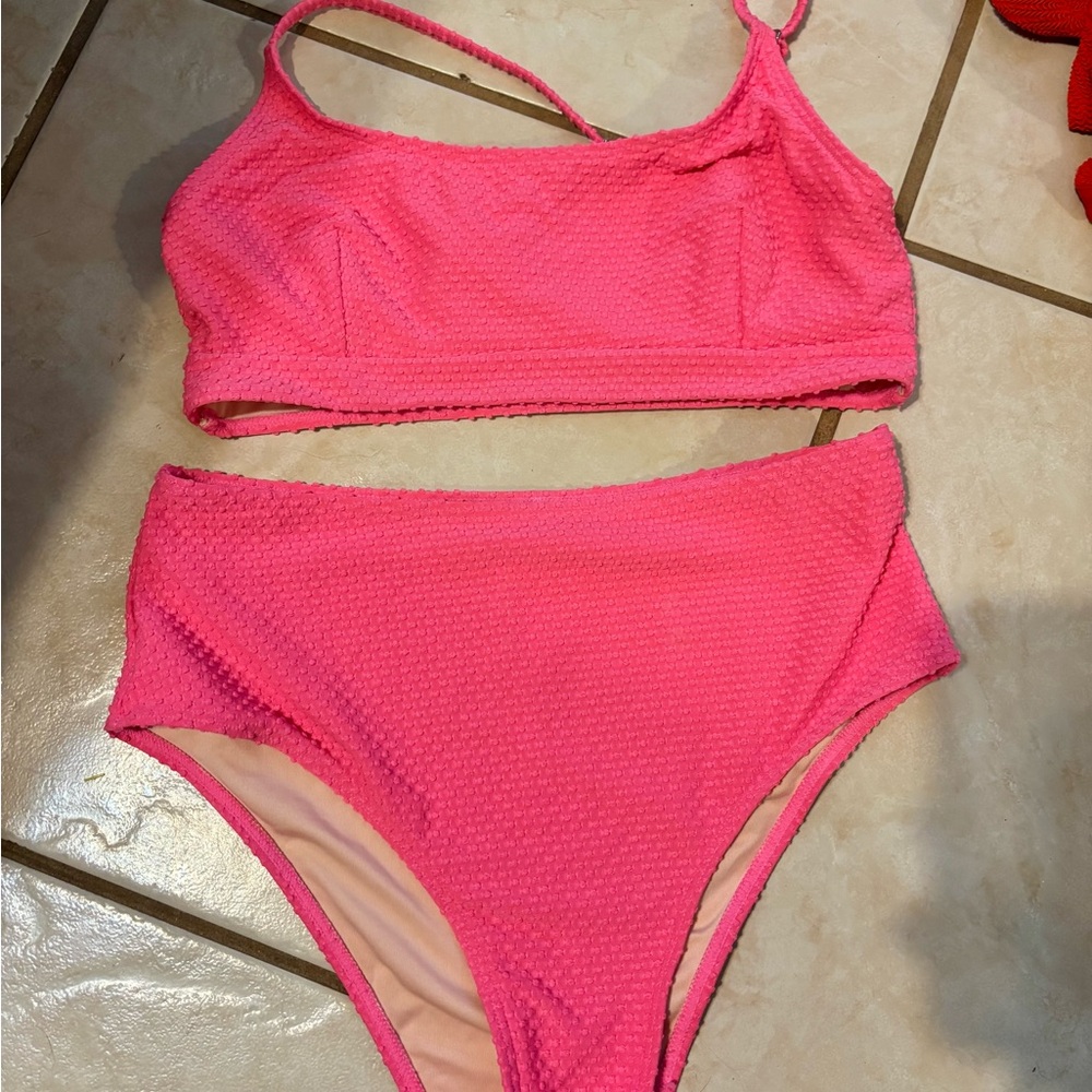 Cupshe - Pink Textured Two-Piece Bikini